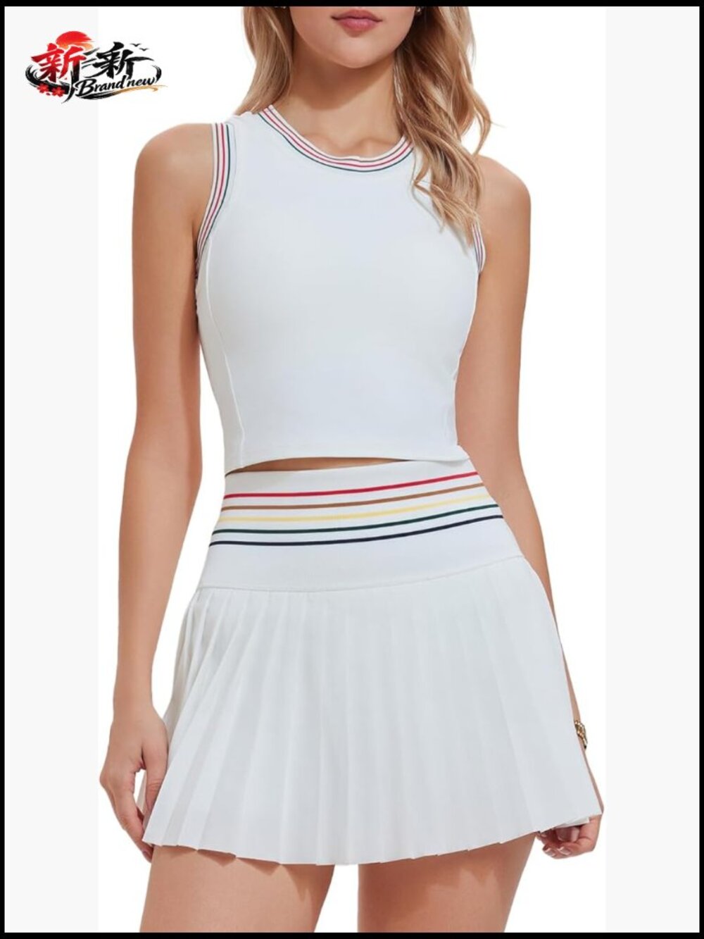 Women's 2 Piece Tennis Skirt Set High Waisted Pleated Golf Skirt with Pockets